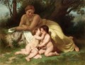 Mujer Joven Contemplando Dos Niños Abrazados Realismo William Adolphe Bouguereau